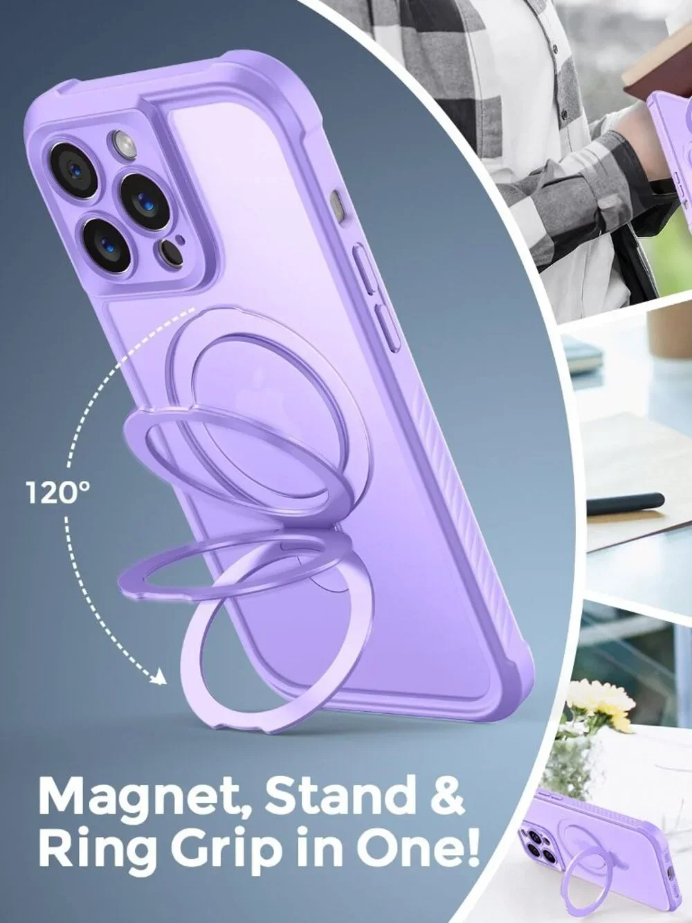 MOCCA iPhone 14 Pro Case MagSafe Invisible Stand Shockproof Light Purple
